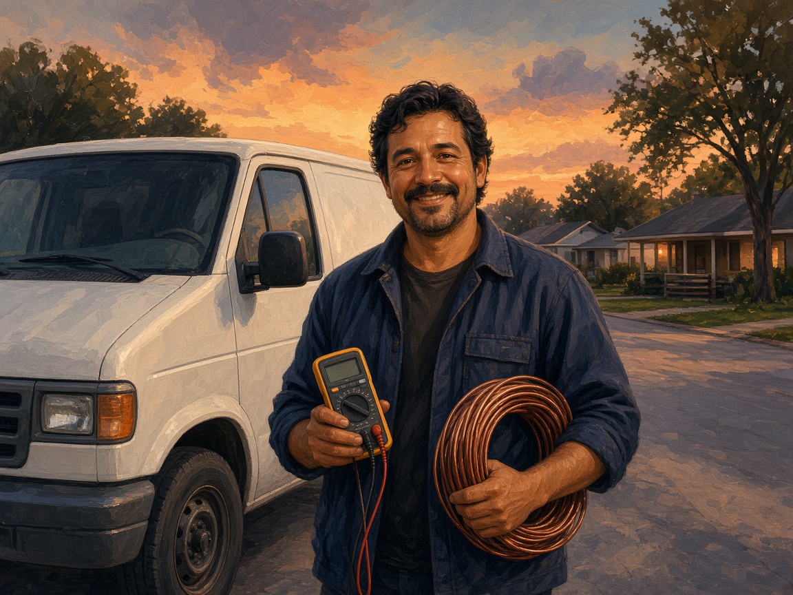 Albert Bustos beside the Incredible Electric van